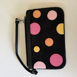 Talbots Black Zippered Wristlet with Colorful Circles